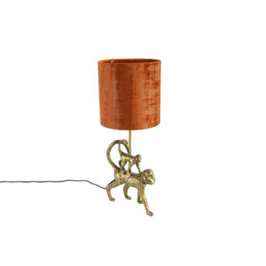 Vintage stolní lampa zlatá s červeným látkovým odstínem - Aap Unge