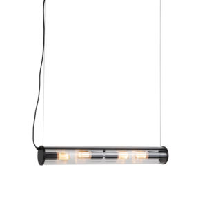 Závěsná lampa černé 4-světlo s žebrovaným sklem - Costilla