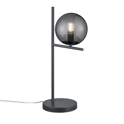 Art deco stolní lampa černá s kouřovým sklem - Flore