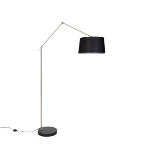 Moderní stojací lampa ocelové lněné stínidlo černé 45 cm - Editor