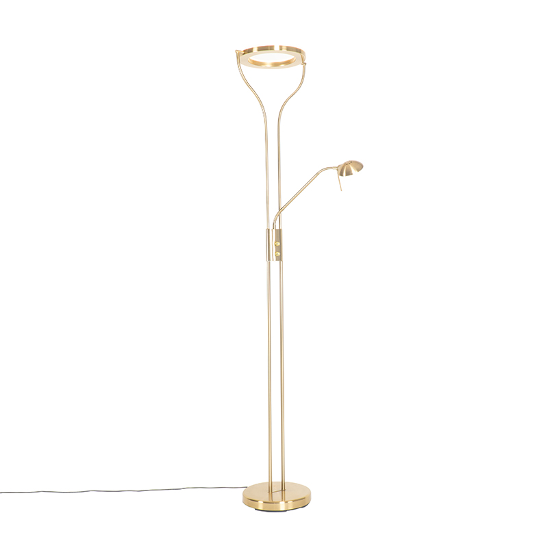 Moderní stojací lampa zlatá s ramenem na čtení včetně LED a stmívače - Divo