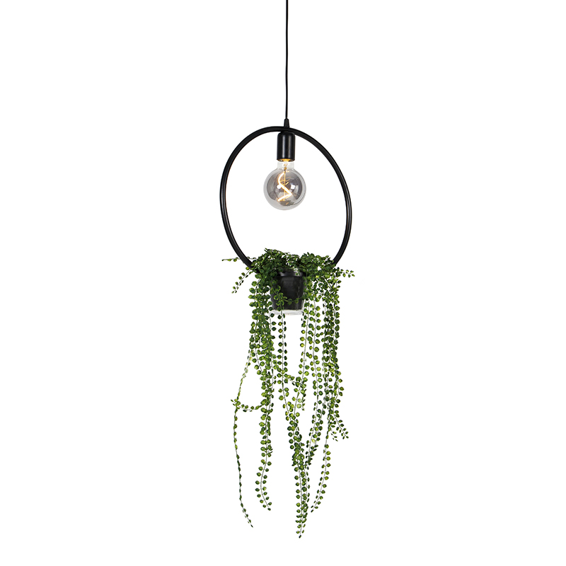 Moderní závěsná lampa černá 12 cm - Roslina