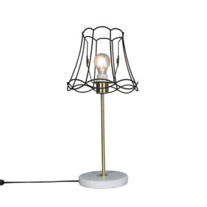 Retro stolní lampa mosaz s rámem Granny černá 25 cm - Kaso