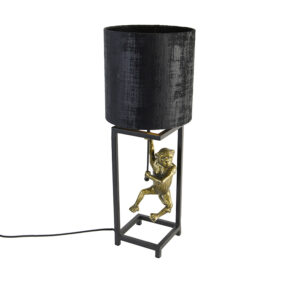 Vintage stolní lampa černá látková stínítko černá 25 cm - Cage Abe