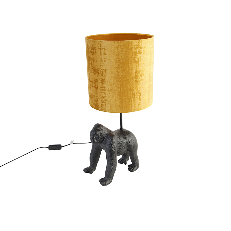 Vintage stolní lampa černá látková stínítko zlatá - Gorila