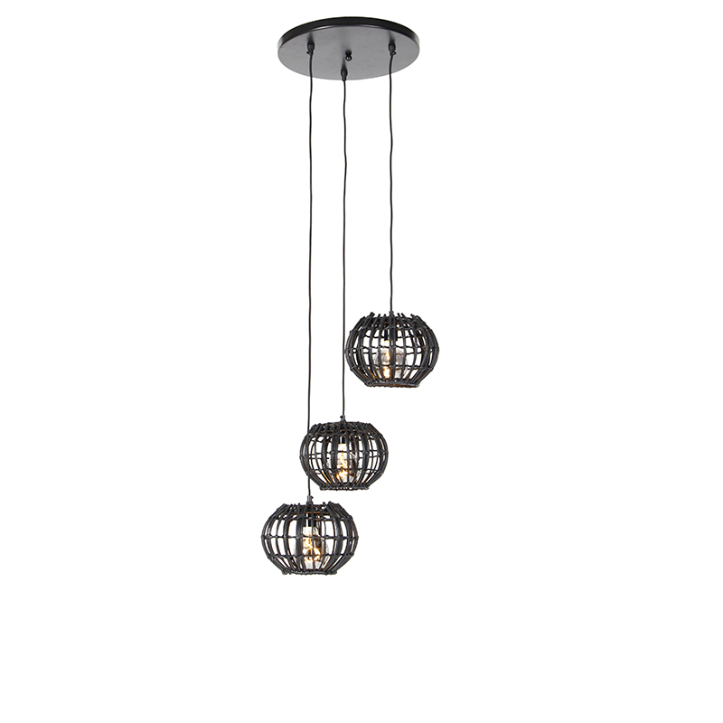 Venkovská závěsná lampa černá kulatá 3-světelná - Canna