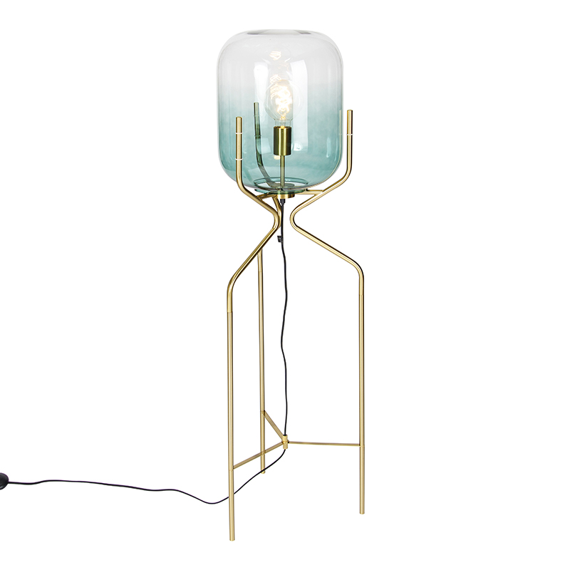 Design vloerlamp goud met groen glas - Bliss
