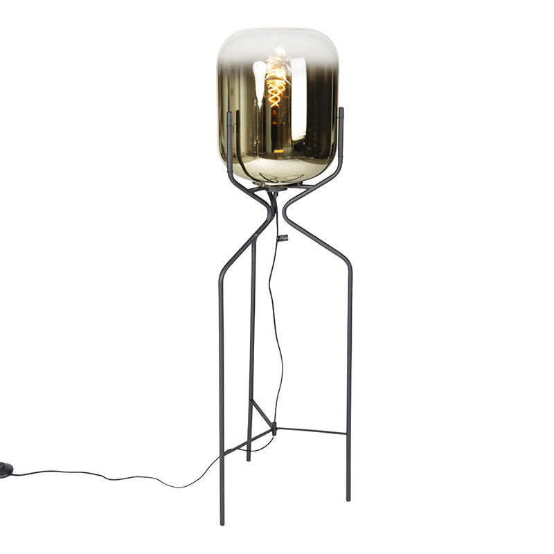 Design vloerlamp zwart met goud glas - Bliss