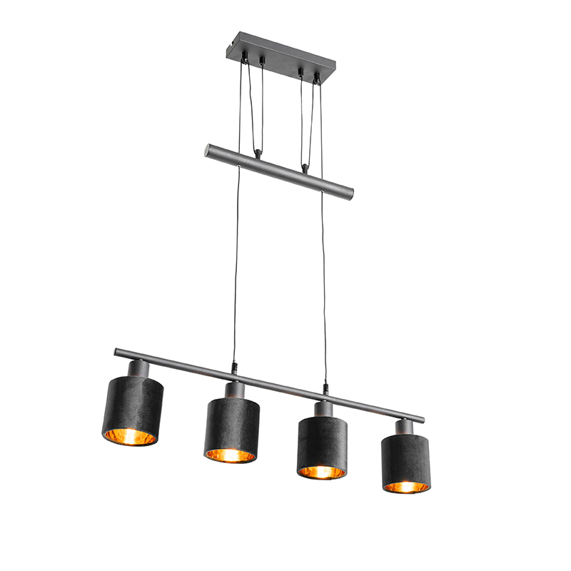 Moderne hanglamp zwart met kap zwart 4-lichts - Merwe