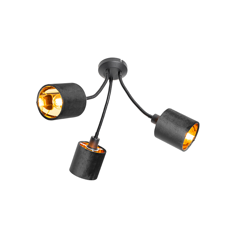Moderne plafondlamp zwart met kap zwart 3-lichts - Merwe