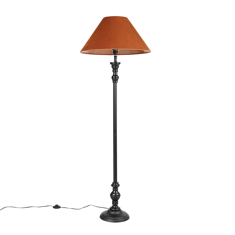 Stojací lampa černá s velurovým odstínem oranžová 55 cm - Classico