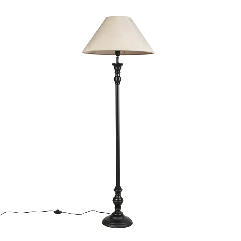 Stojací lampa černá s velurovým odstínem taupe 55 cm - Classico