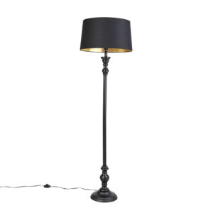 Stojac&iacute; lampa s bavlněn&yacute;m odst&iacute;nem čern&aacute; se zlatem 45 cm - Classico