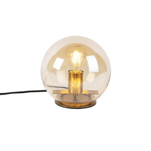 Art Deco stolní lampa mosaz s jantarovým sklem 20 cm - Pallot