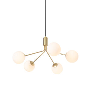 Moderne hanglamp goud met opaal glas 5-lichts - Coby
