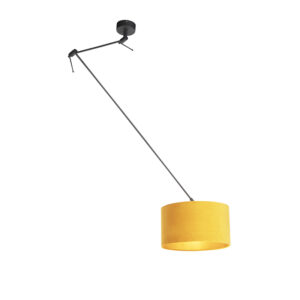 Závěsná lampa s velurovým odstínem okrová se zlatem 35 cm - Blitz I černá
