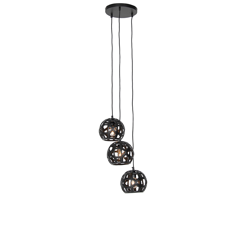 Industriële hanglamp zwart rond 3-lichts - Bobby