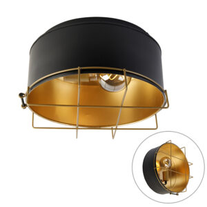 Industriële plafondlamp zwart met goud 35 cm - Barril