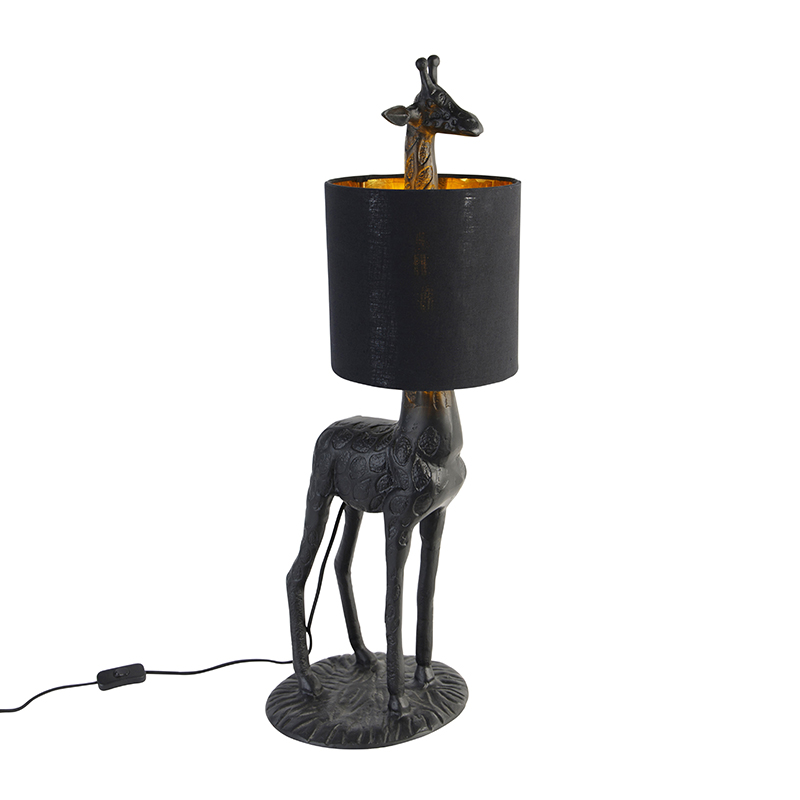 Vintage stojací lampa černá s látkovým odstínem černá - Giraffe To