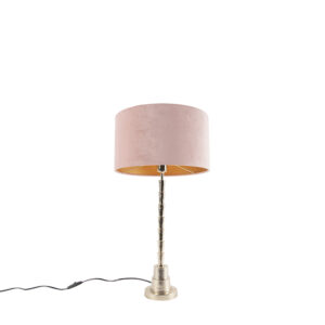 Art Deco stolní lampa zlatá 35 cm se sametově růžovým odstínem - Pisos