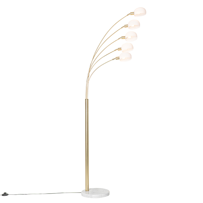 Designová stojací lampa mosazná s opálovým sklem 5-light - Sixties Marmo