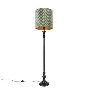 Klasická stojací lampa černá s odstínem páví design 40 cm - Classico