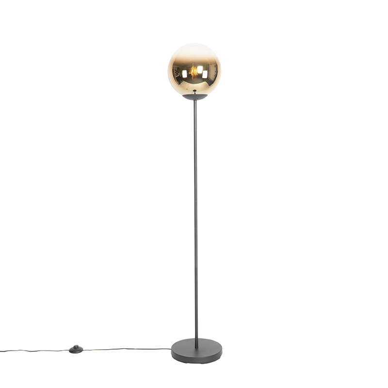 Stojací lampa ve stylu art deco černá se zlatým sklem - pallon