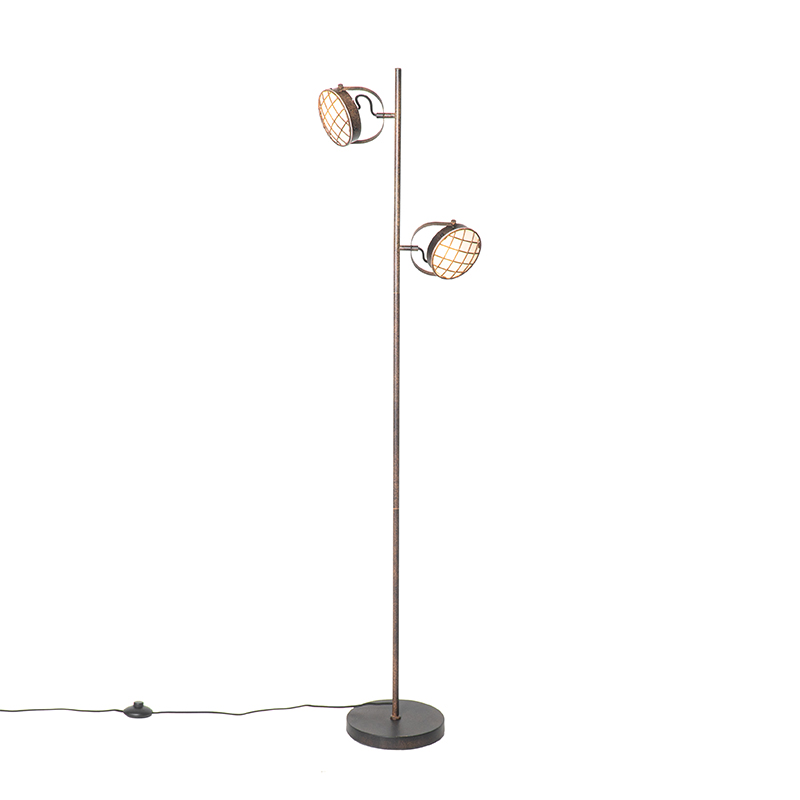 Vintage stojací lampa rezavě hnědá 2-světle - Tamina