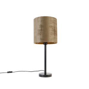 Moderní stolní lampa černá se stínidlem hnědá 25 cm - Simplo