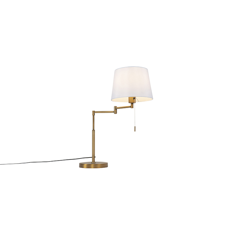 Stolní lampa bronzová s bílým stínidlem a nastavitelným ramenem - Ladas